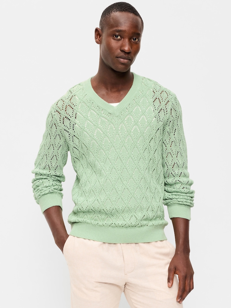 Pointelle V-Neck Sweater