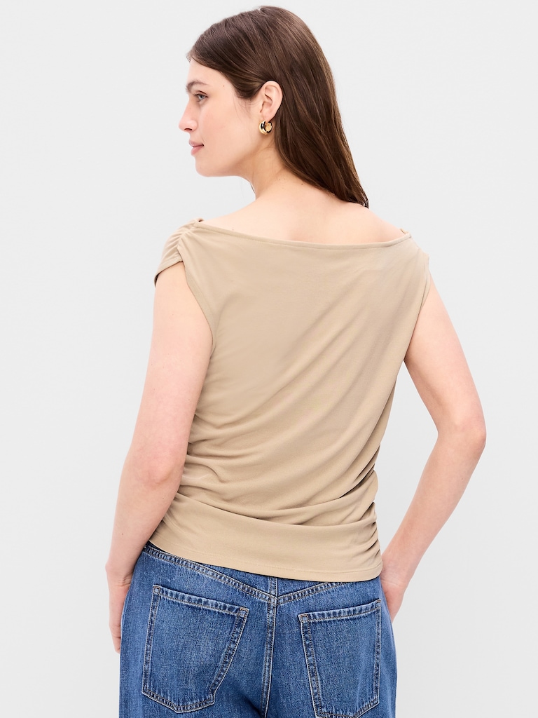 Slit-Neck Ruched Top