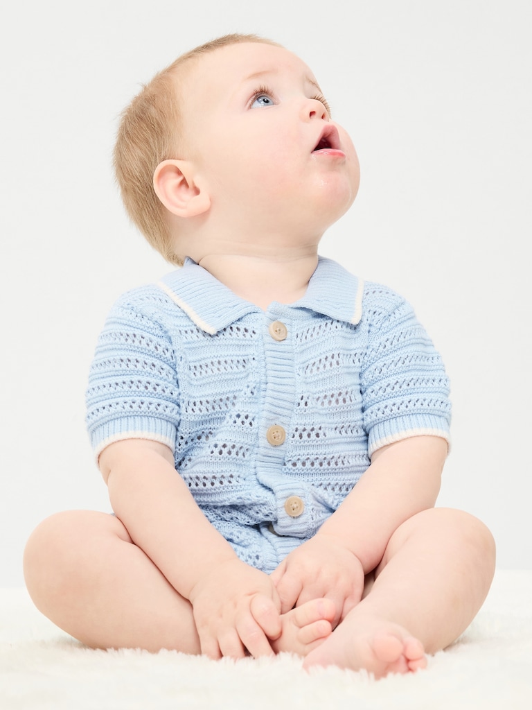 Collared Sweater-Knit One-Piece Romper for Baby