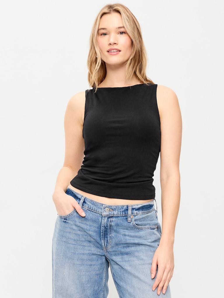 Hug Double-Layer Boat-Neck Top