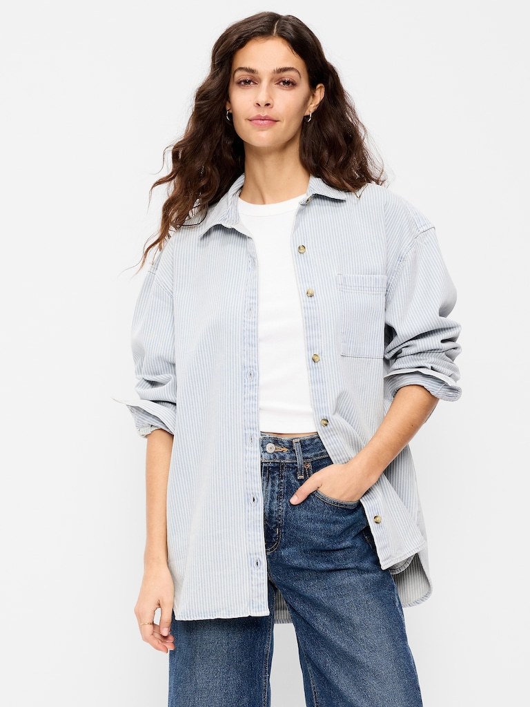 Oversized Boyfriend Button-Down Jean Shirt