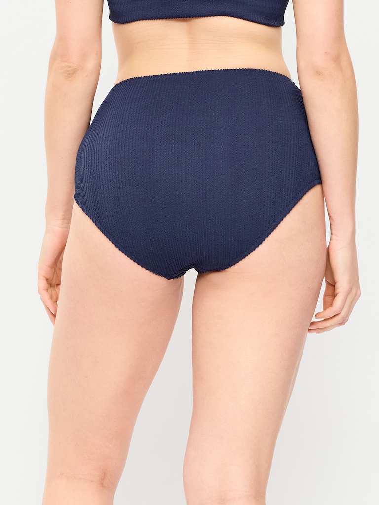 High-Waisted Ribbed Bikini Swim Bottoms