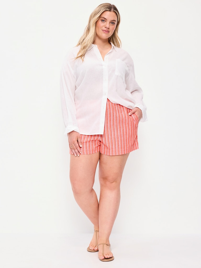 High-Waisted Linen-Blend Shorts -- 3.5-inch inseam