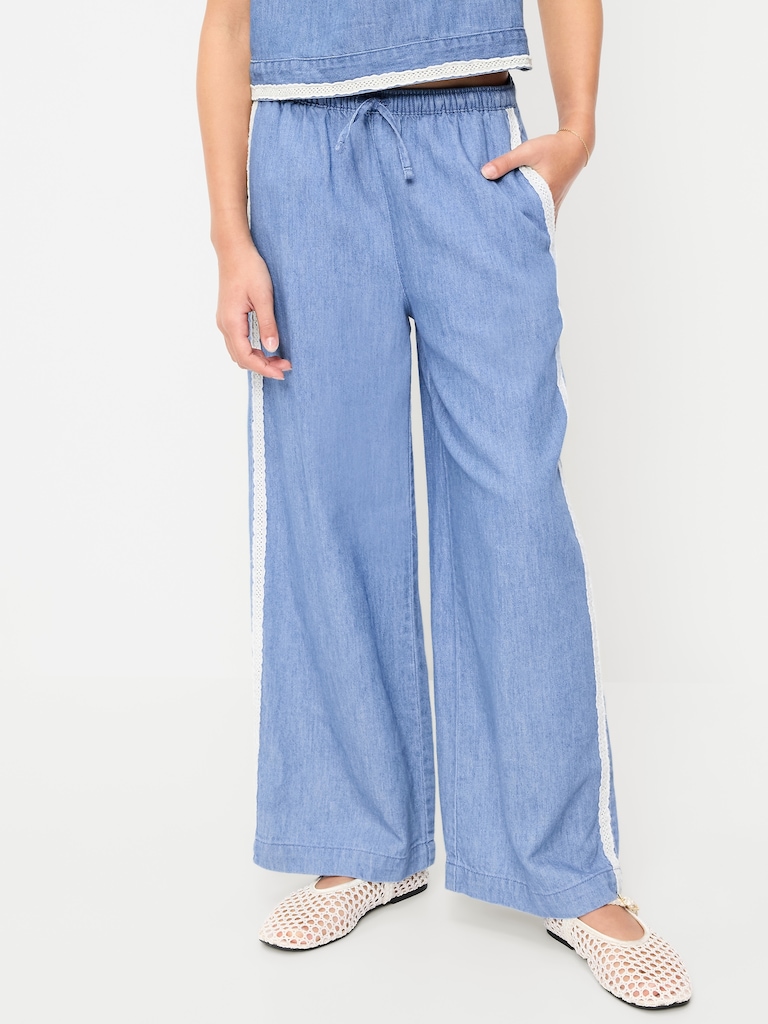 Lace-Trim Chambray Pants for Girls