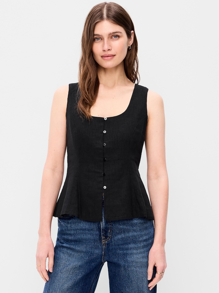 Haut boutonné en mélange de lin