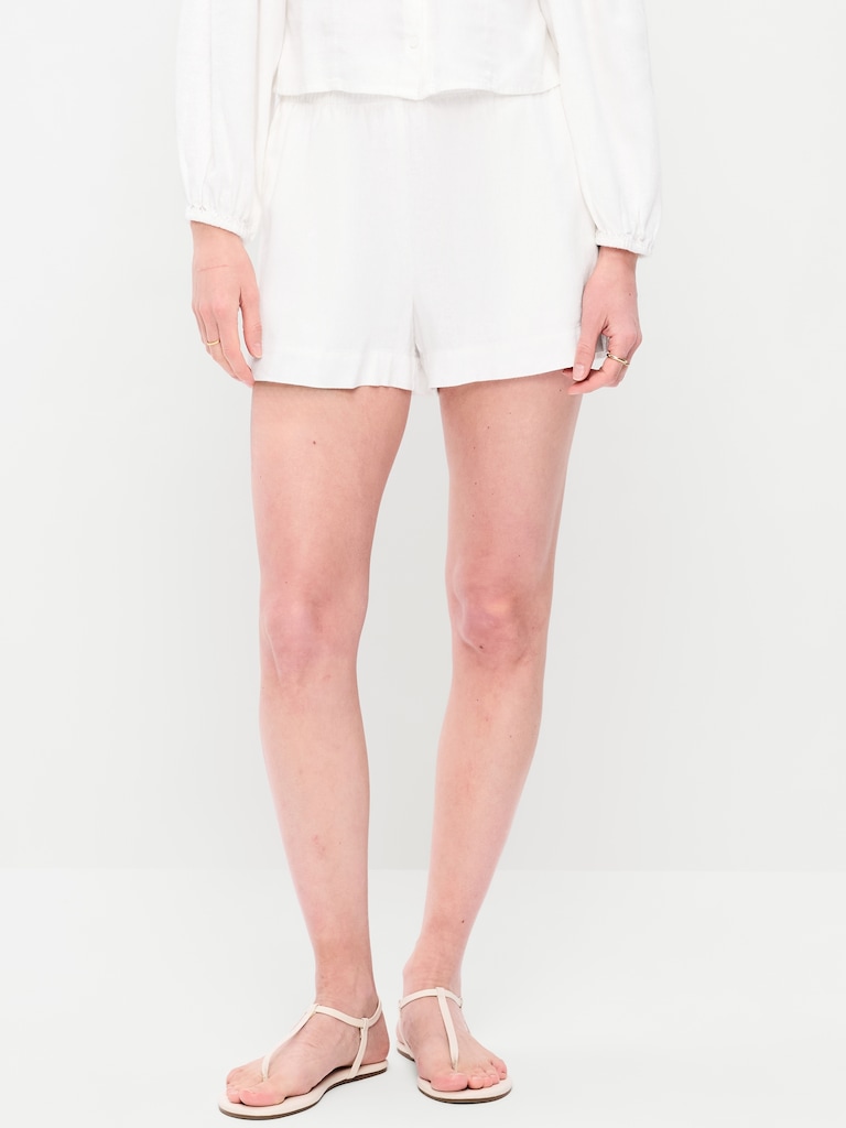 High-Waisted Linen-Blend Shorts -- 3.5-inch inseam