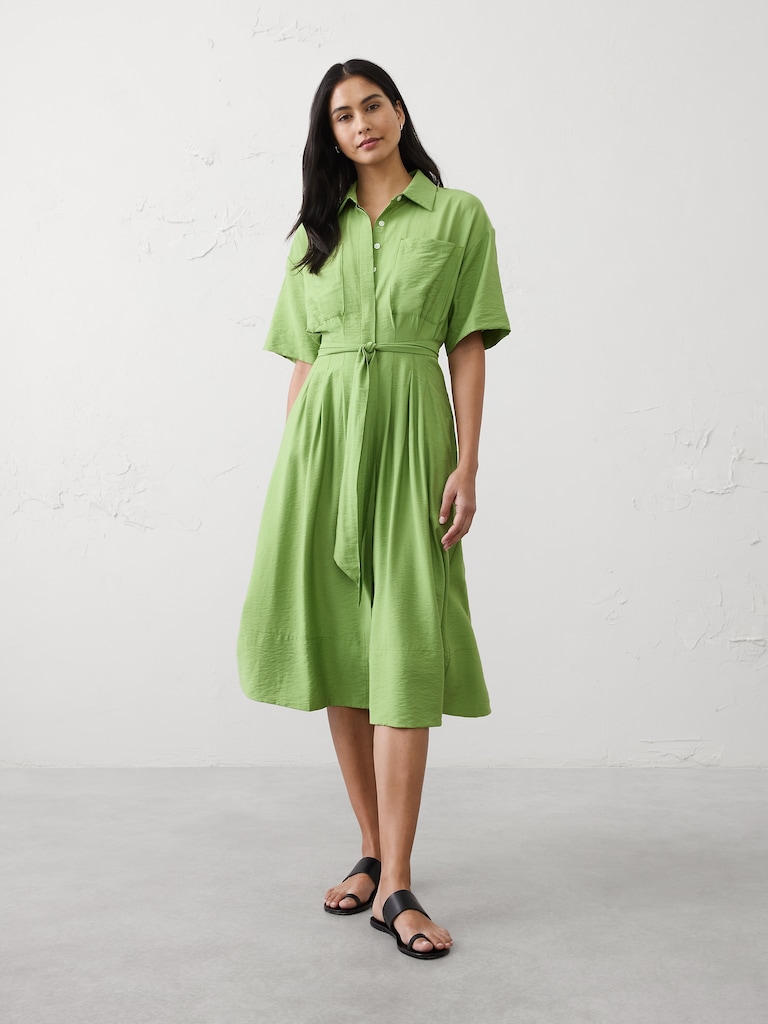 Pleated Midi Shirtdress