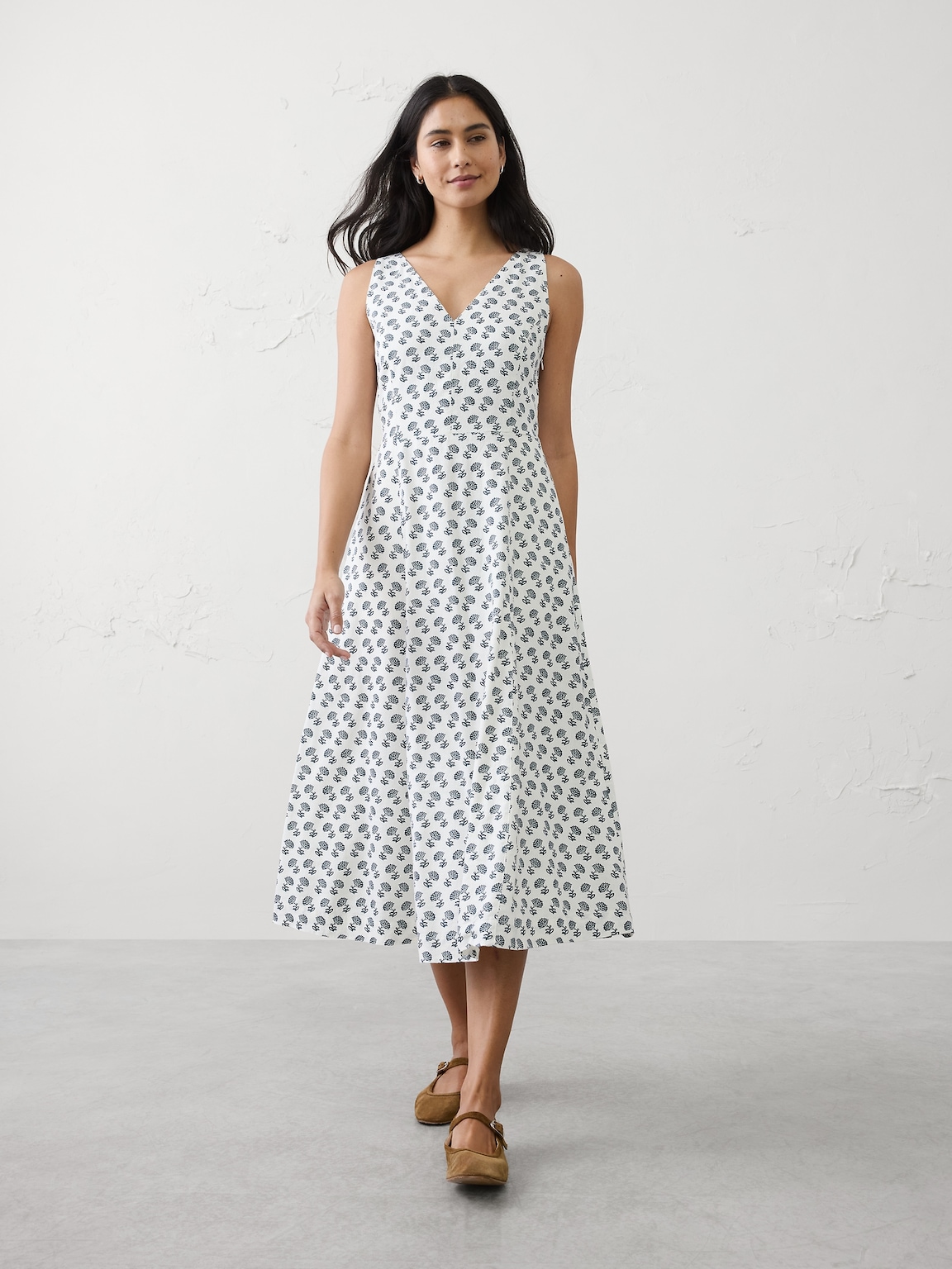 Linen-Blend Drapey Midi Dress
