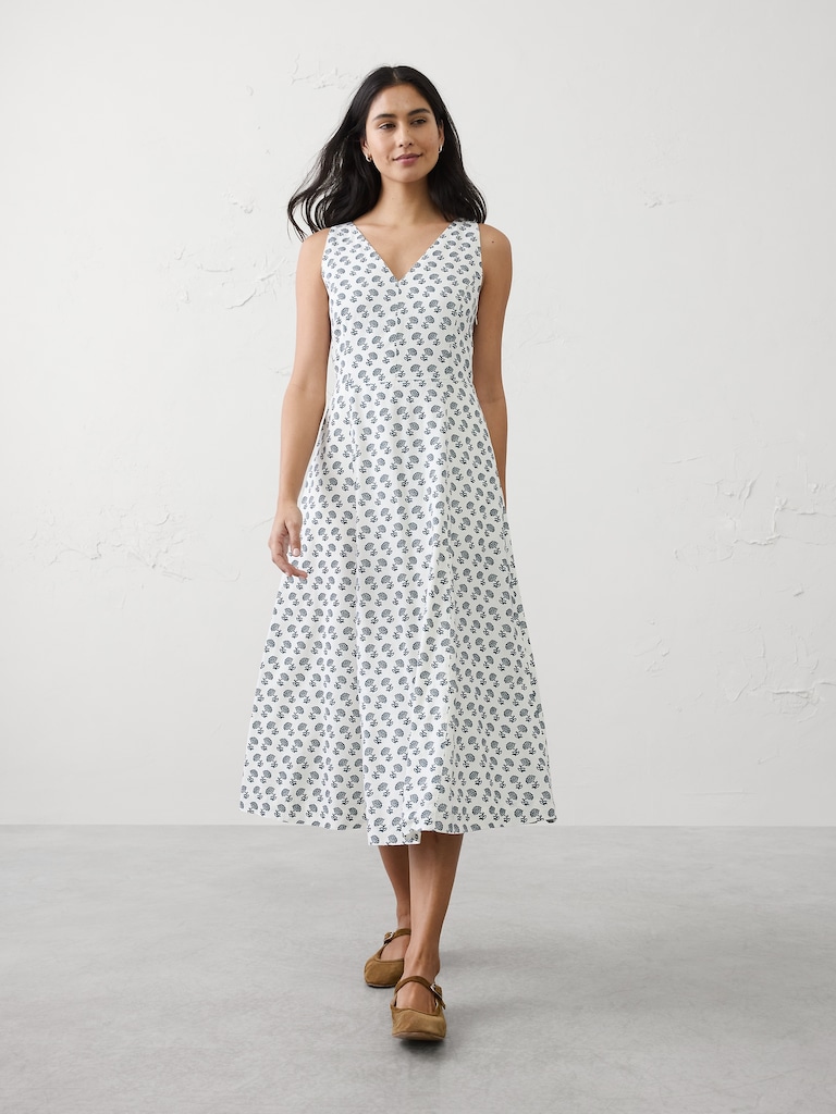 Linen-Blend Drapey Midi Dress