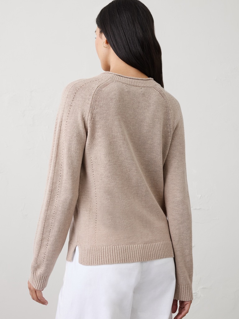 Ramie-Cotton V-Neck Cardigan Sweater