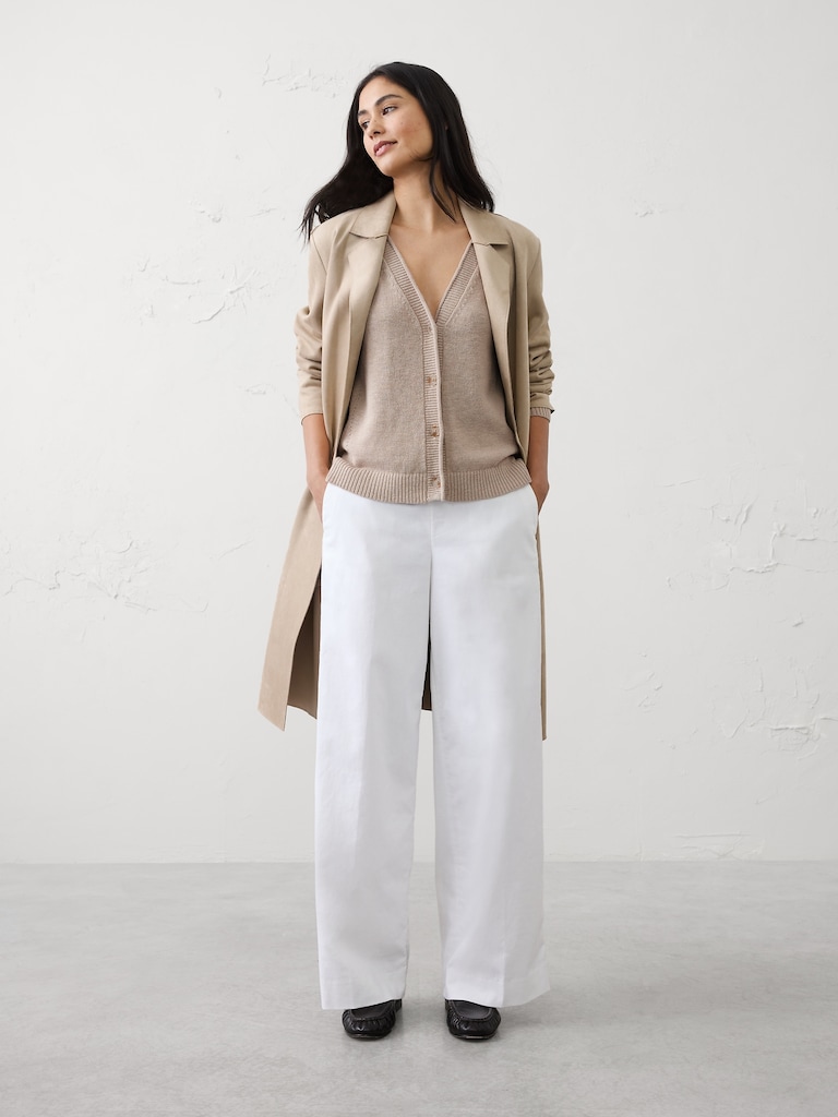 Ramie-Cotton V-Neck Cardigan Sweater