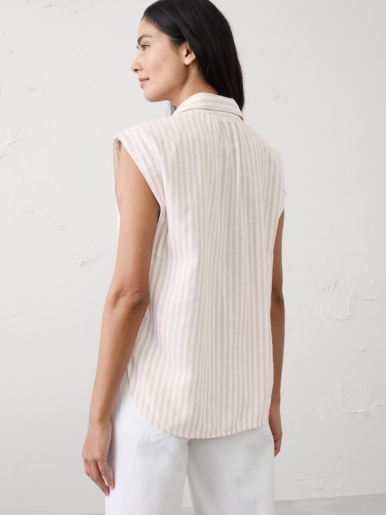 Linen-Blend Pleated Shirt