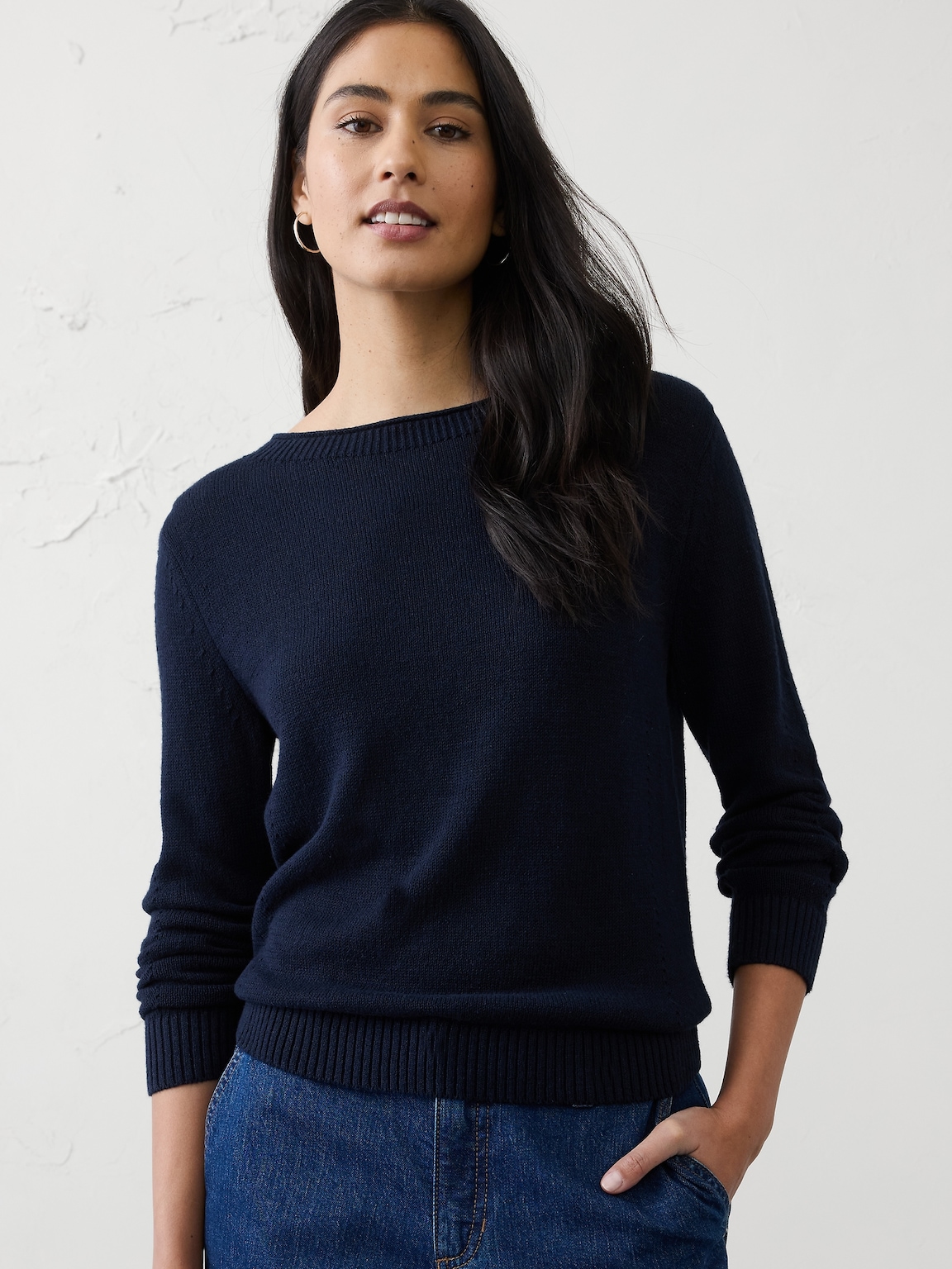 Ramie-Cotton Pointelle Sweater