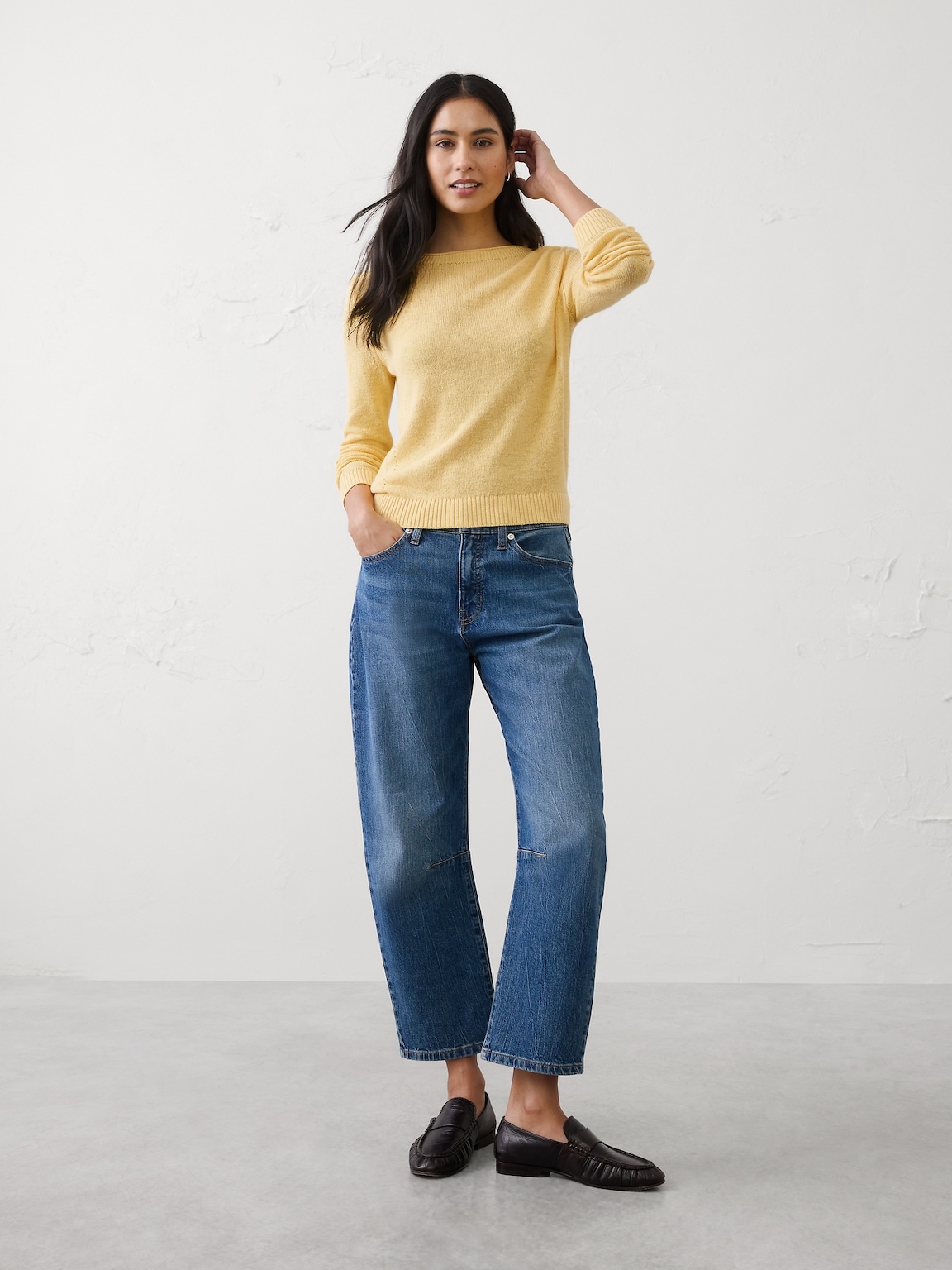 Ramie-Cotton Pointelle Sweater
