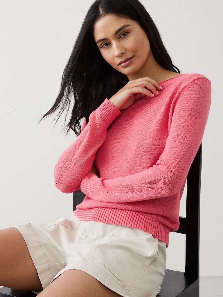 Ramie-Cotton Pointelle Sweater