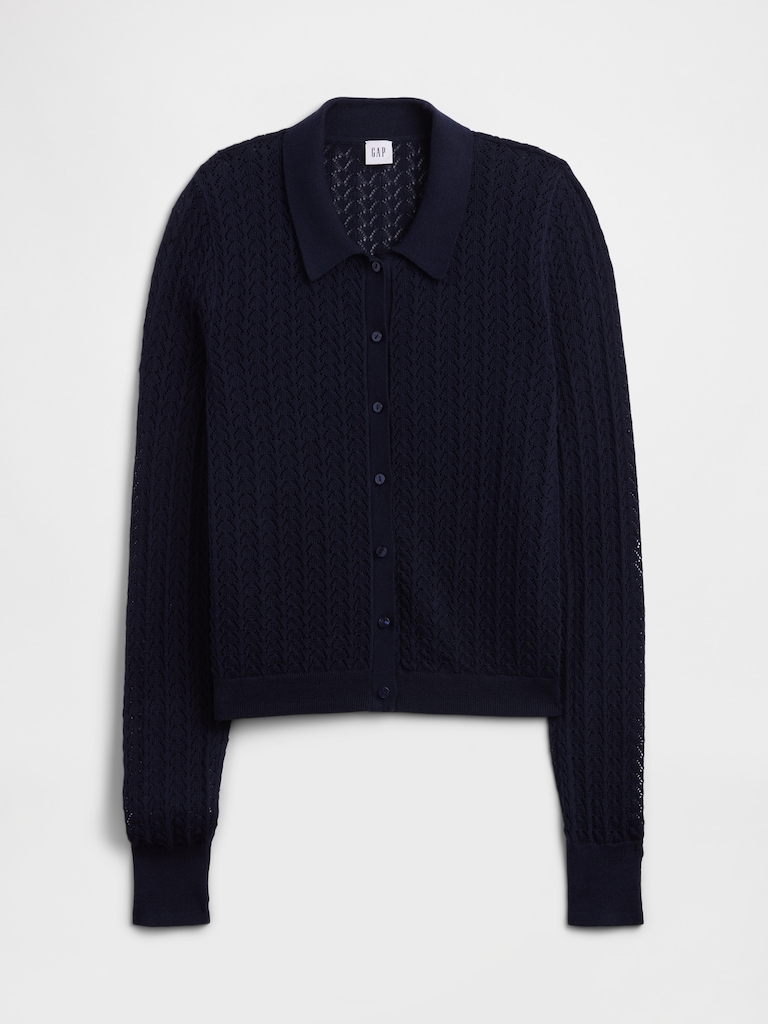 Lace-Stitch Collared Cardigan