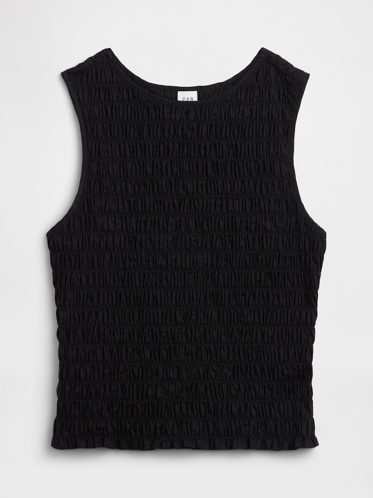Smocked Sleeveless Boatneck Top