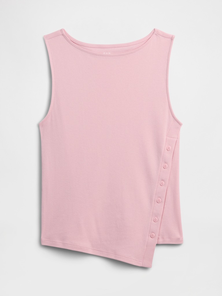 Modern Ribbed Asymmetrical Button-Side Top