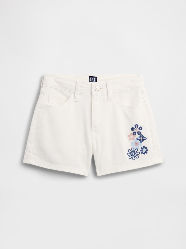 Kids High Rise Embroidered Denim Shorts