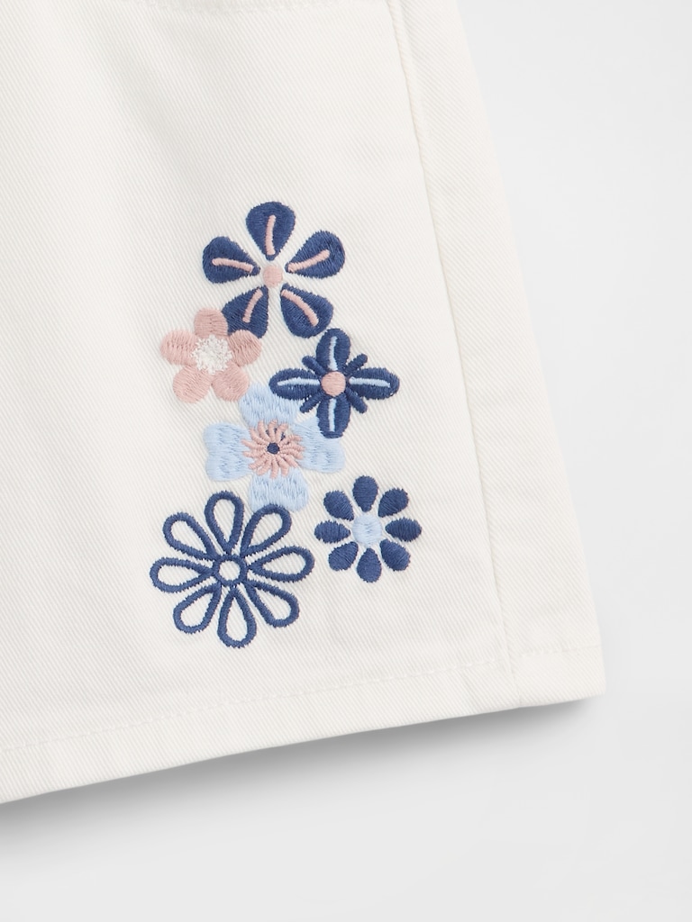 Kids High Rise Embroidered Denim Shorts