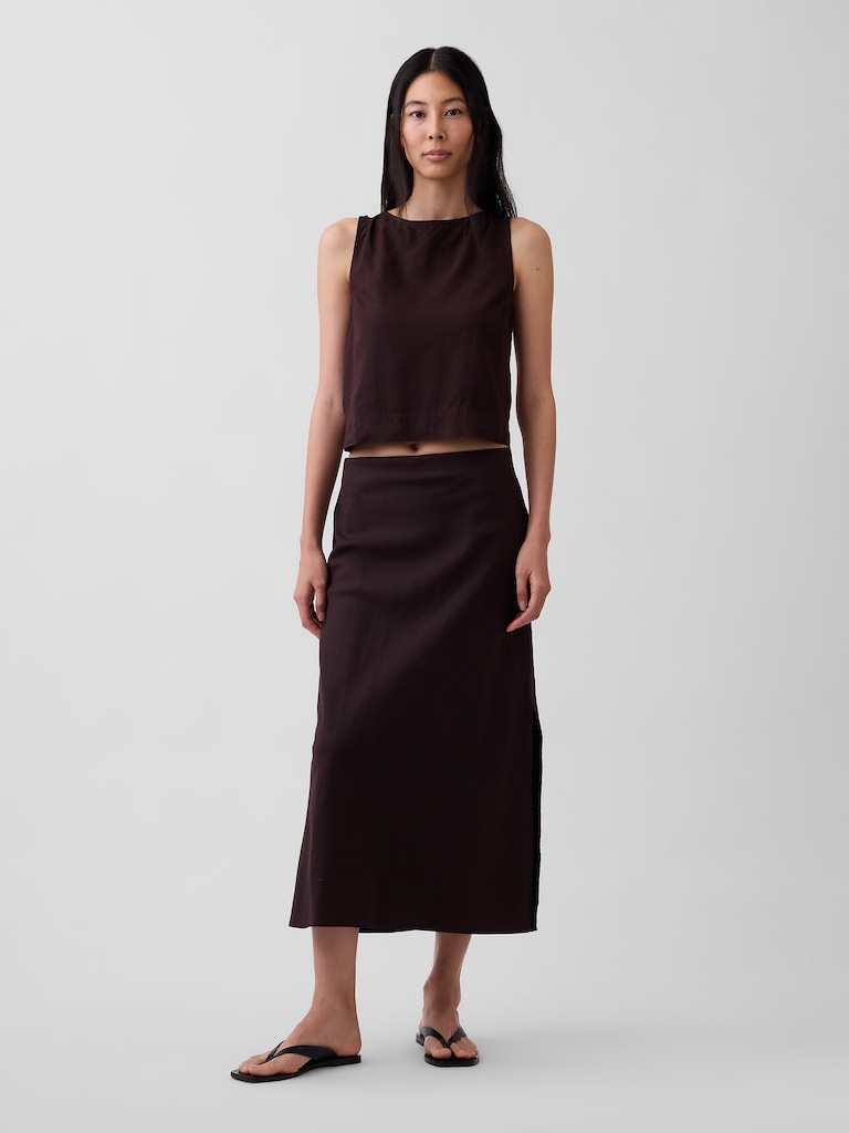 Linen-Blend Crop Shell Tank Top