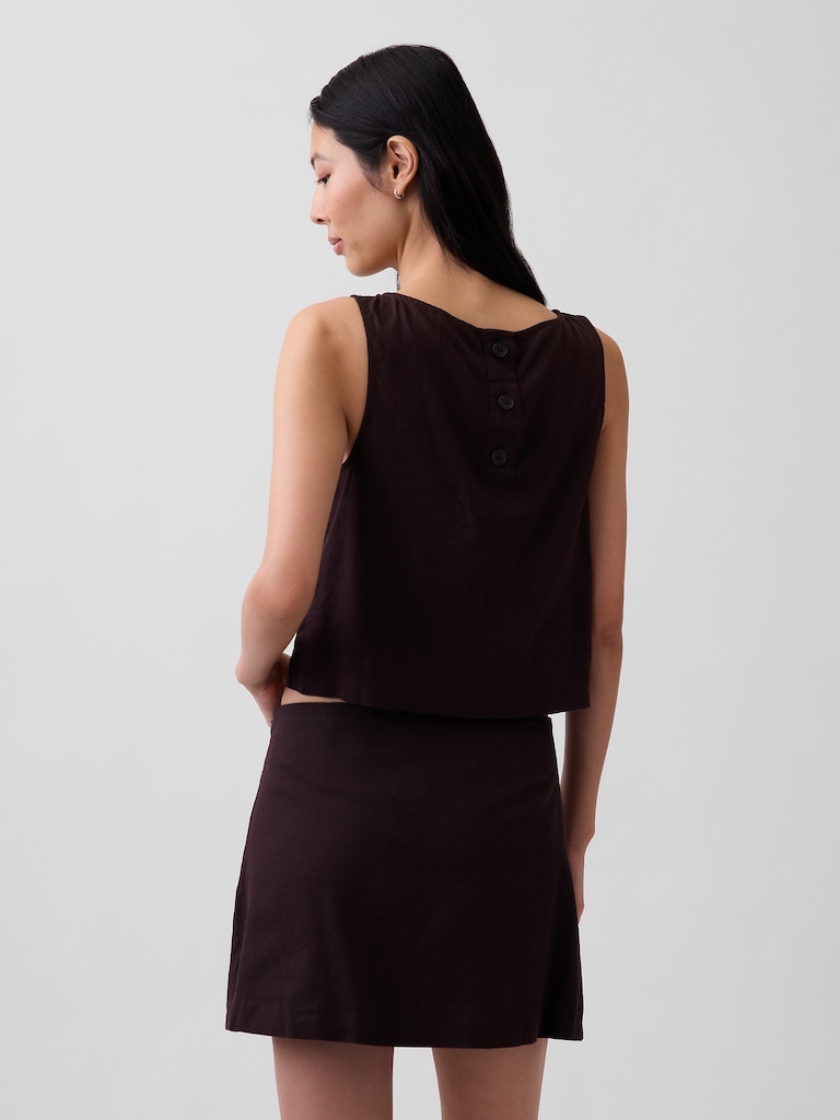Linen-Blend Crop Shell Tank Top