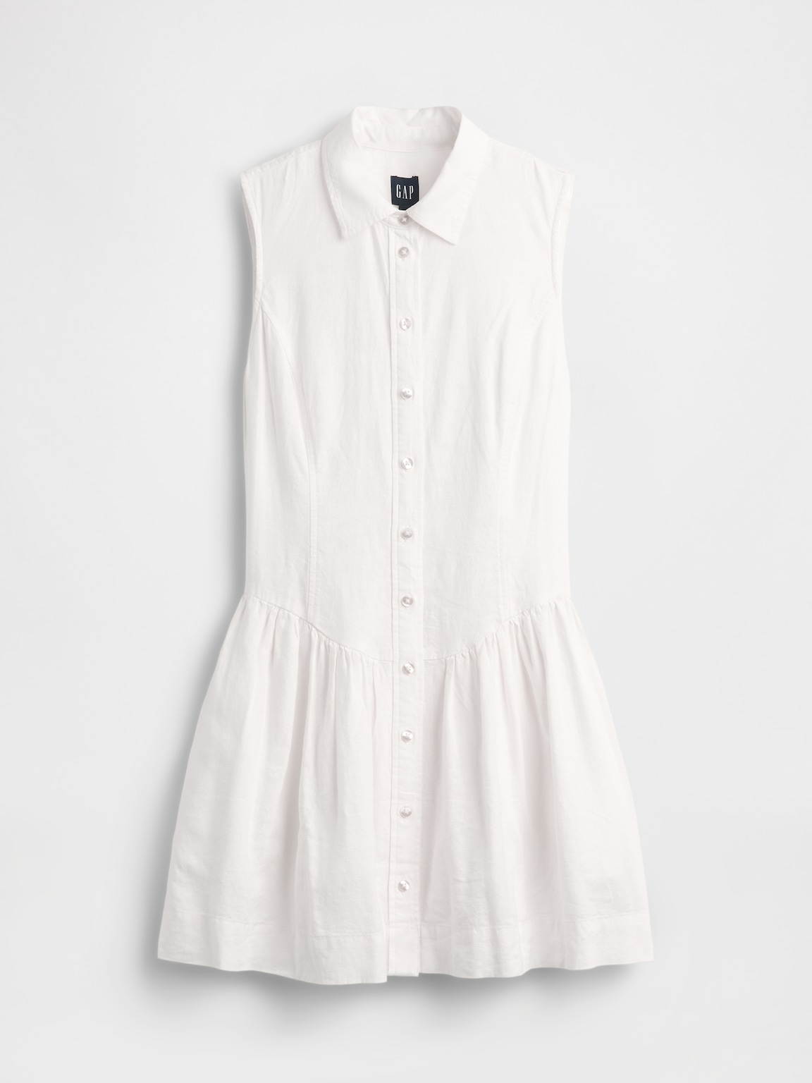 Linen-Blend Drop-Waist Mini Shirtdress