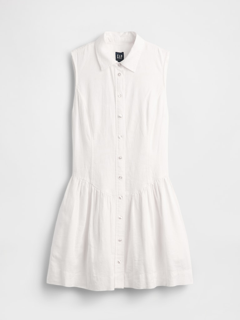 Linen-Blend Drop-Waist Mini Shirtdress