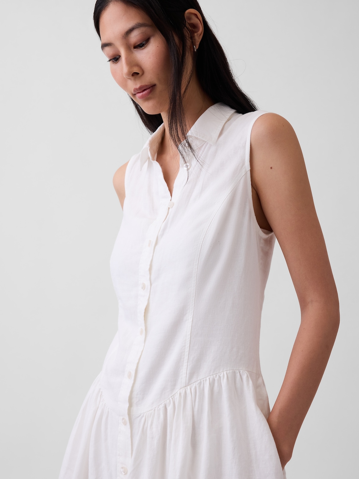 Linen-Blend Drop-Waist Mini Shirtdress