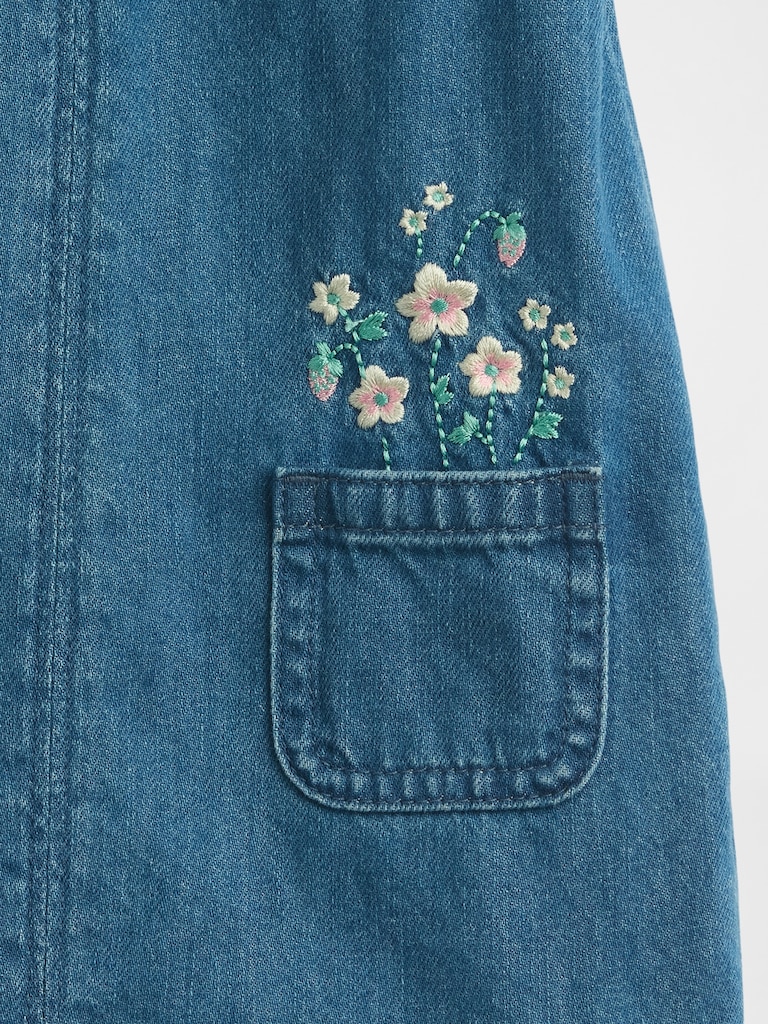 Baby Embroidered Floral Denim One-Piece