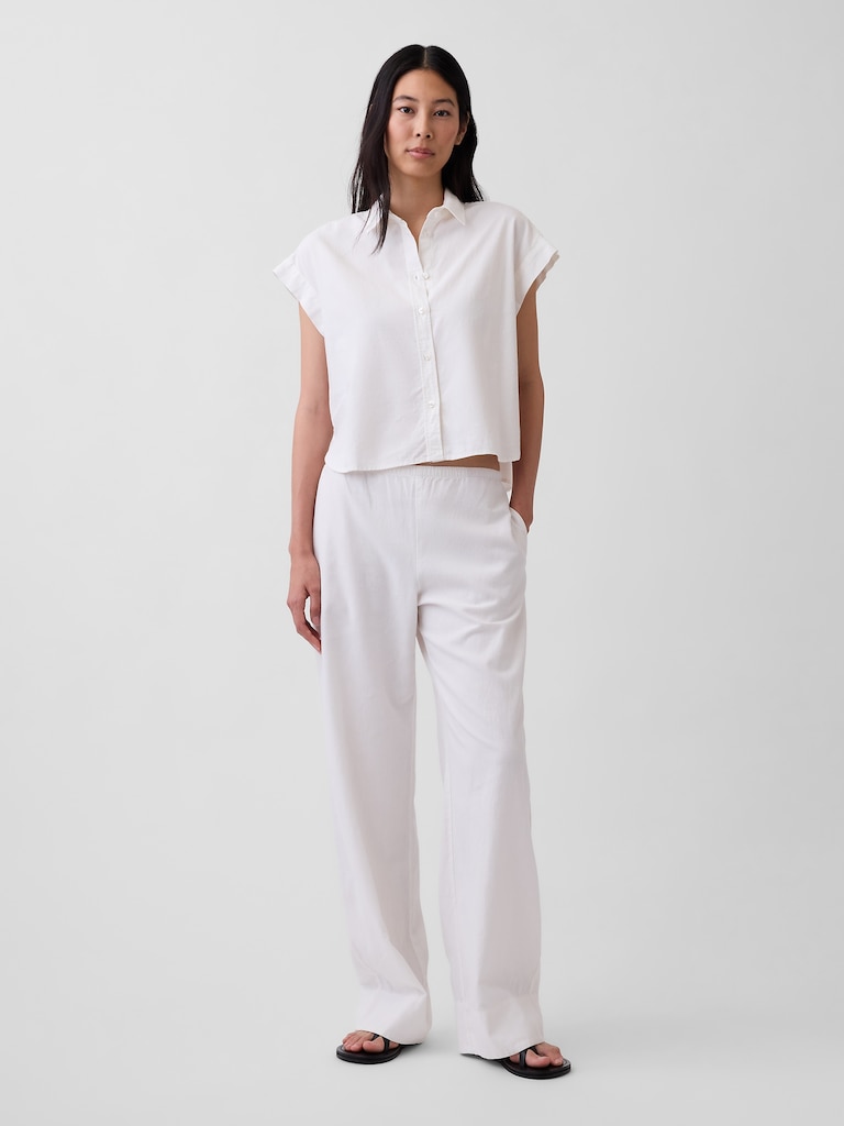 Linen-Blend Oversized Shirt