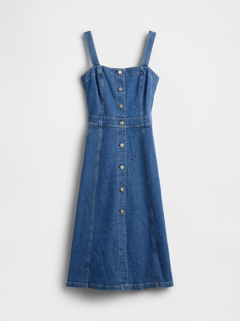 Denim Button-Front Midi Dress