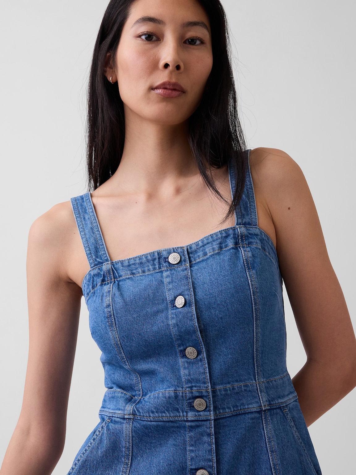 Denim Button-Front Midi Dress