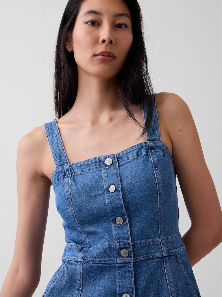 Denim Button-Front Midi Dress