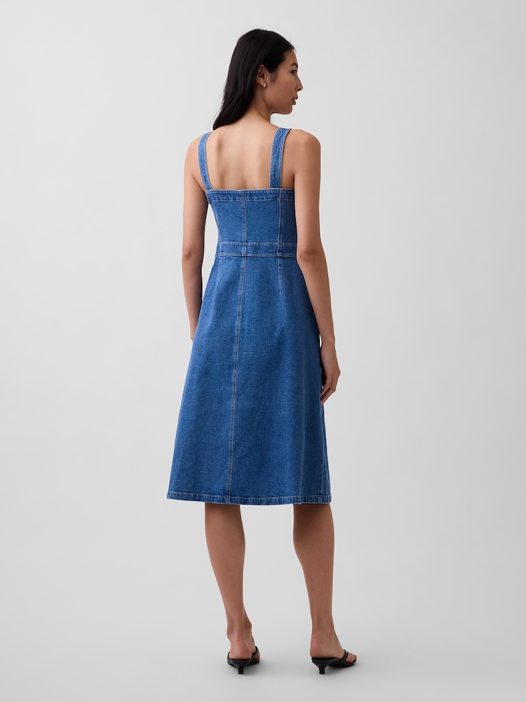 Denim Button-Front Midi Dress