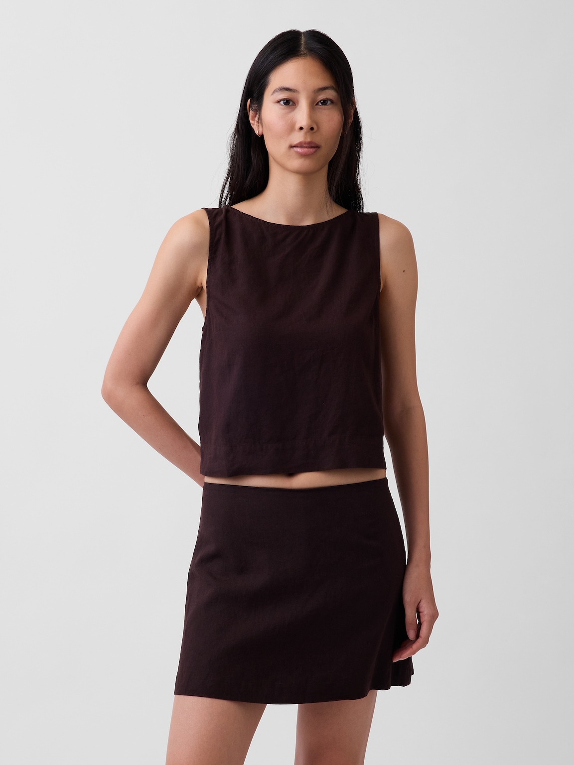 Linen-Blend Crop Shell Tank Top