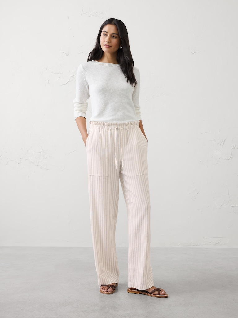 Straight Mid-Rise Linen-Blend Pull-On Pant