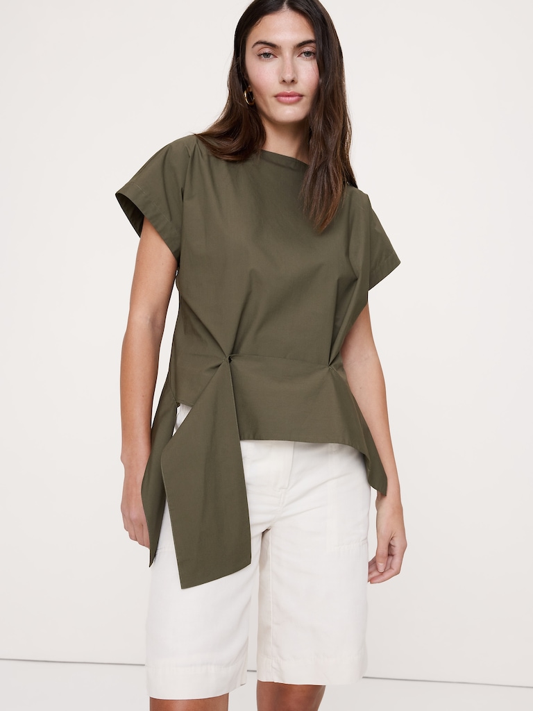 Cotton Poplin Boatneck Asymmetrical Top