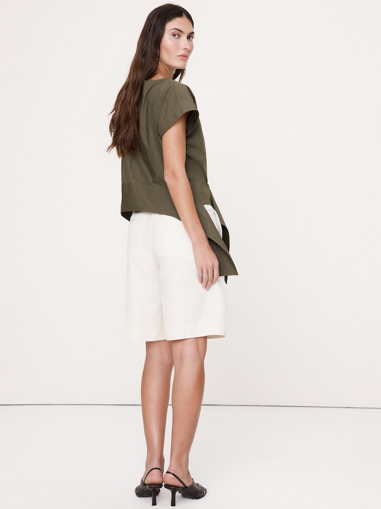 Cotton Poplin Boatneck Asymmetrical Top