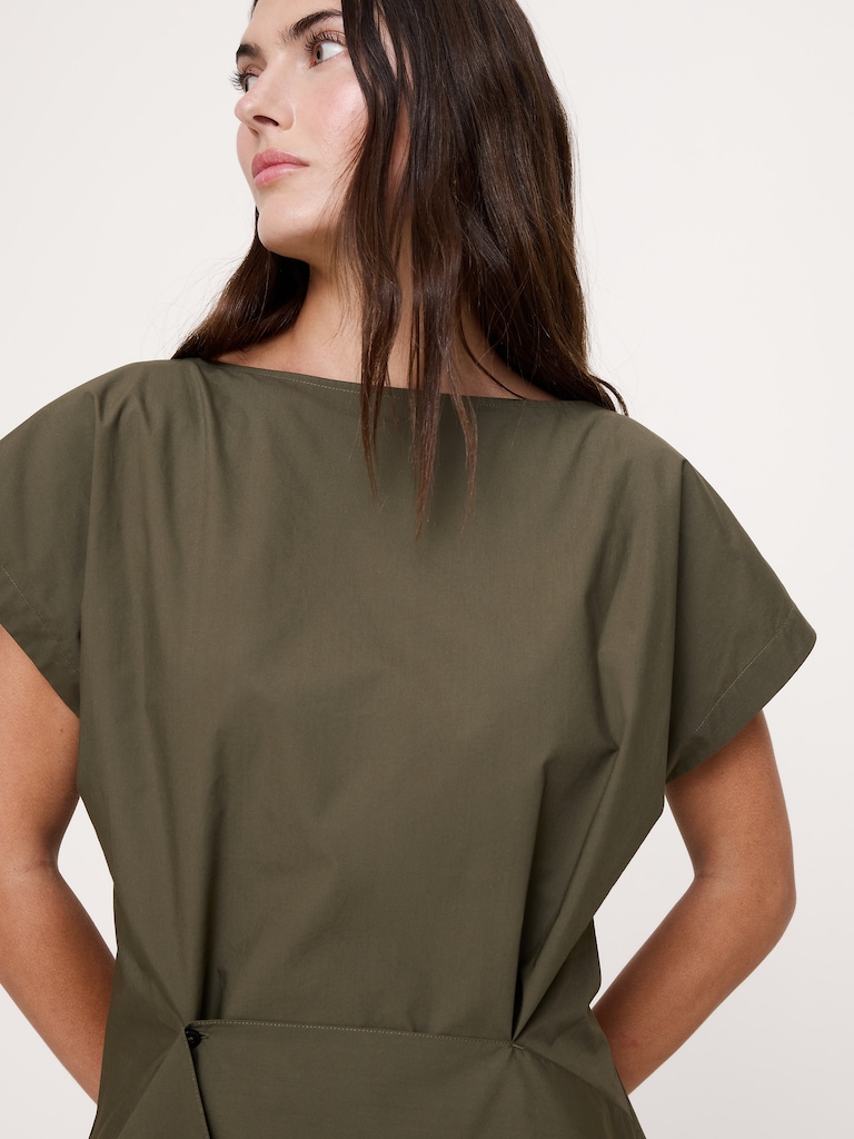Cotton Poplin Boatneck Asymmetrical Top