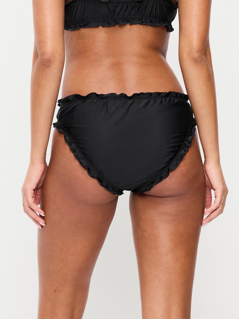Mid-Rise Ruffle Trim Swim Bottoms