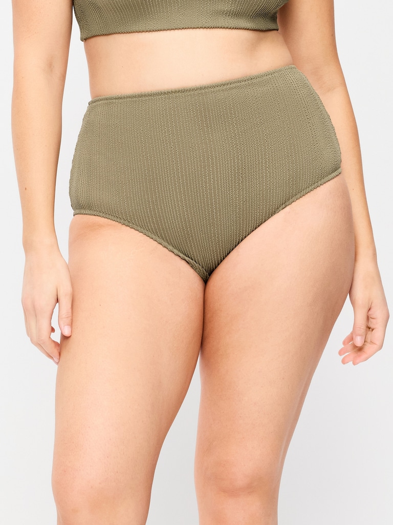 High-Waisted Ribbed Bikini Swim Bottoms