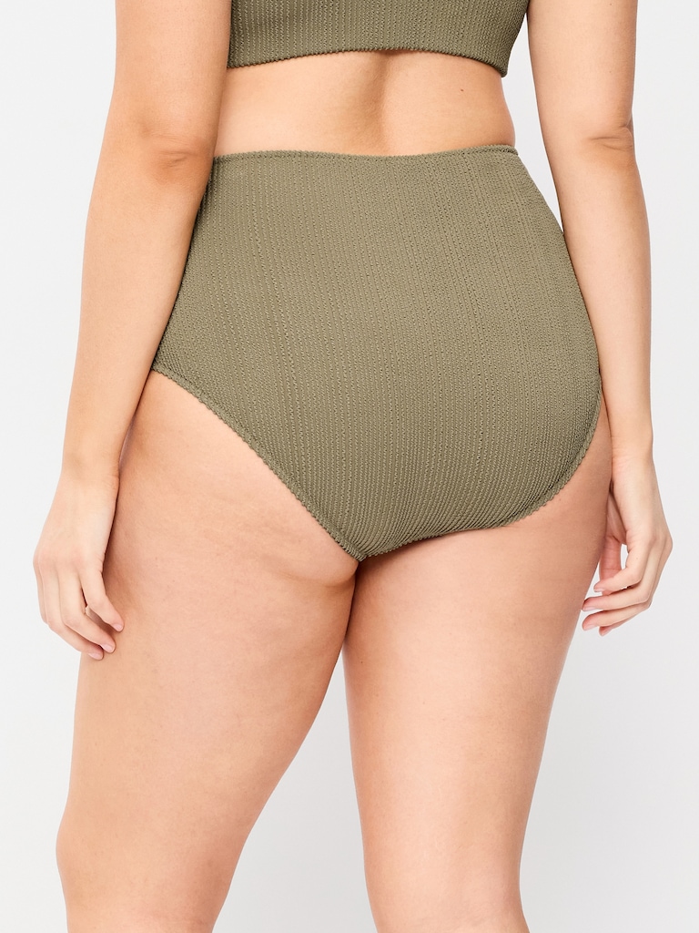 High-Waisted Ribbed Bikini Swim Bottoms