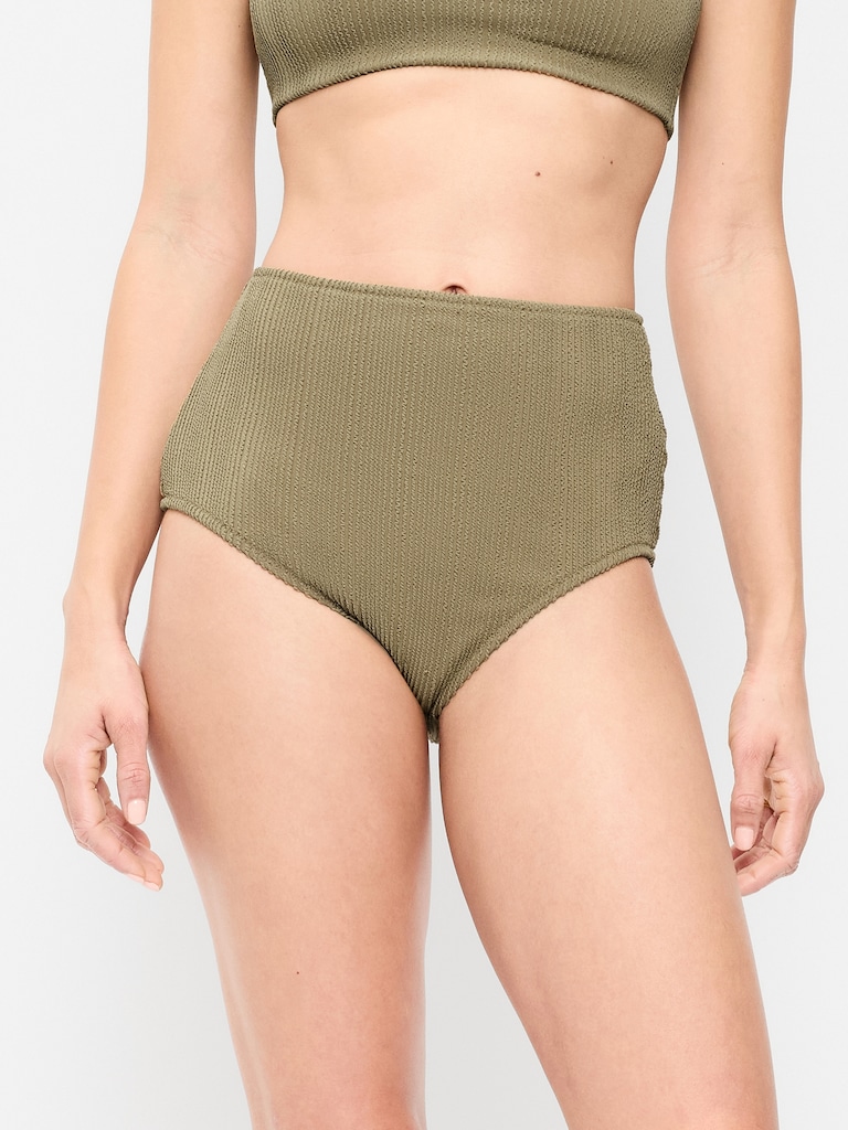 High-Waisted Ribbed Bikini Swim Bottoms