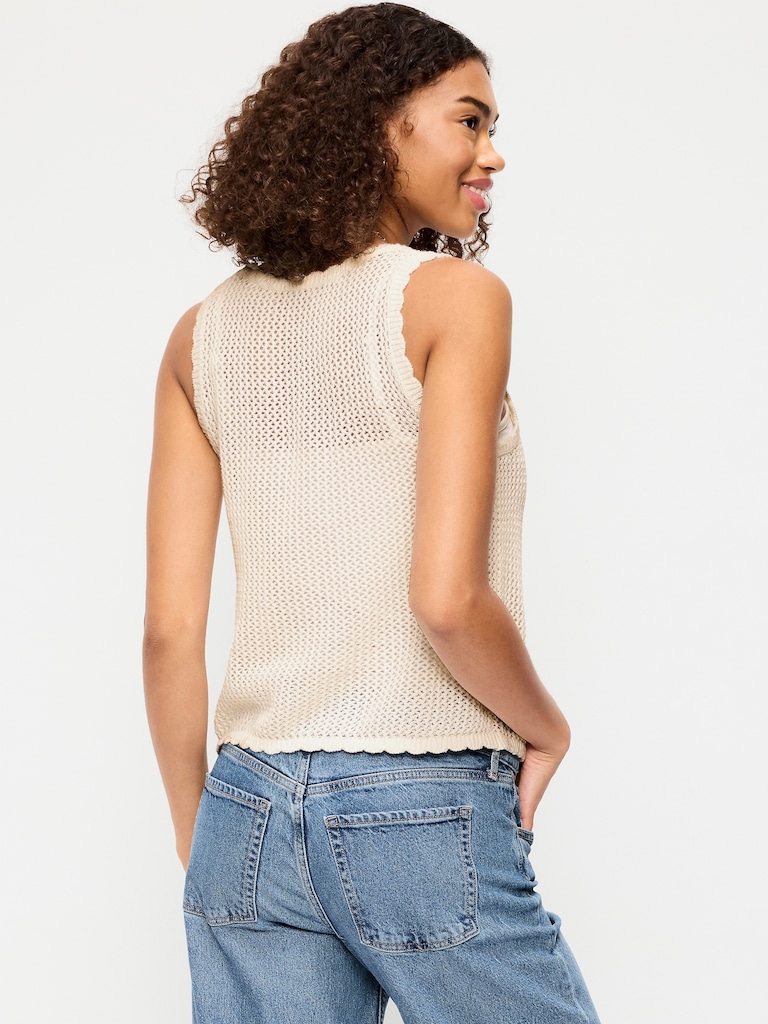 Sleeveless Seaside Cotton Crochet Tank Top