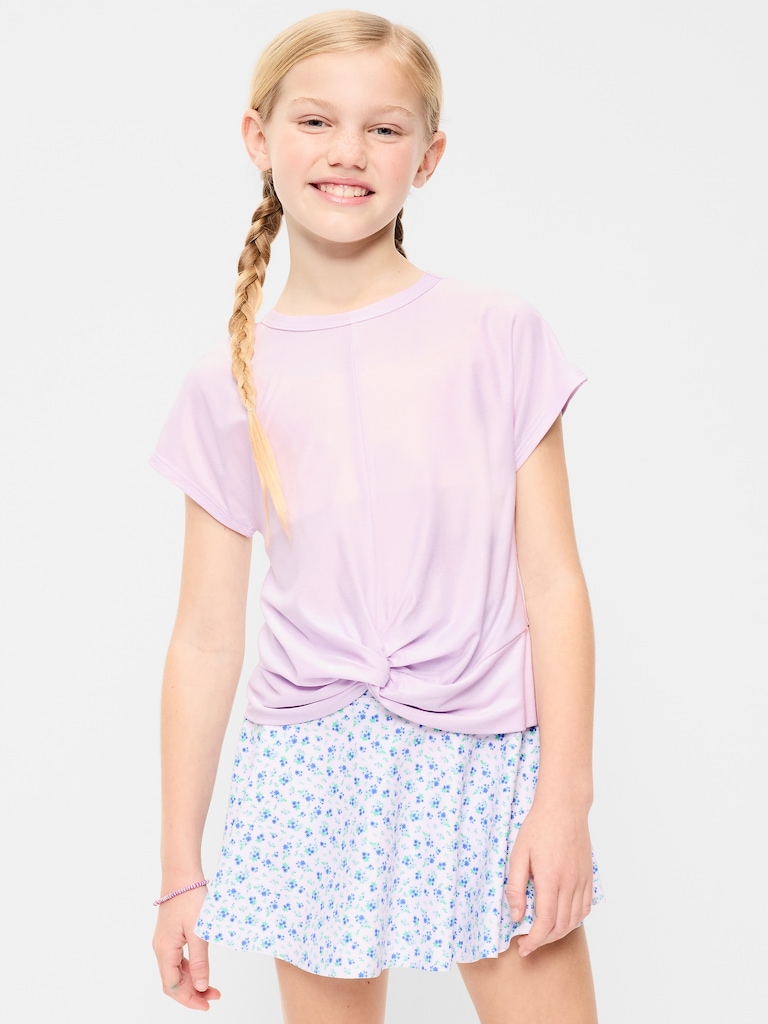 CloudMotion Short-Sleeve Front-Knot T-Shirt for Girls