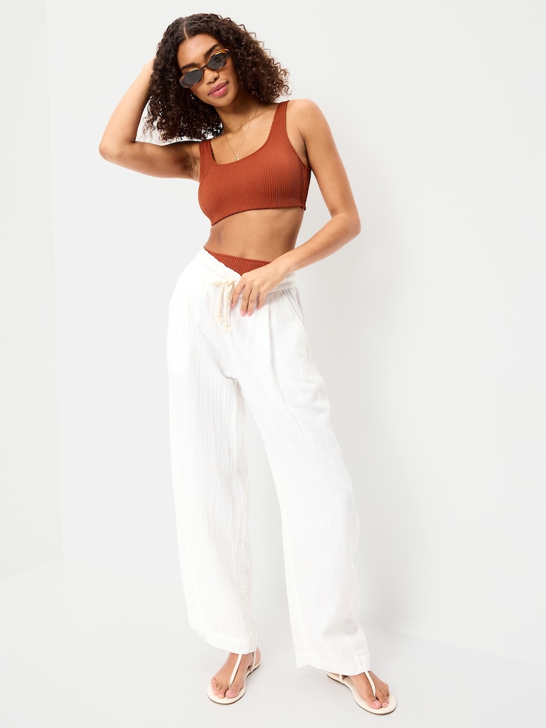 Ribbed Scoop-Neck Swim Top