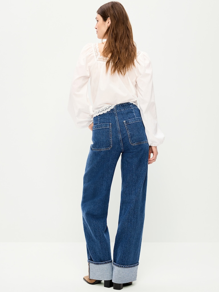 Extra High-Waisted Cuffed Wide-Leg Jeans