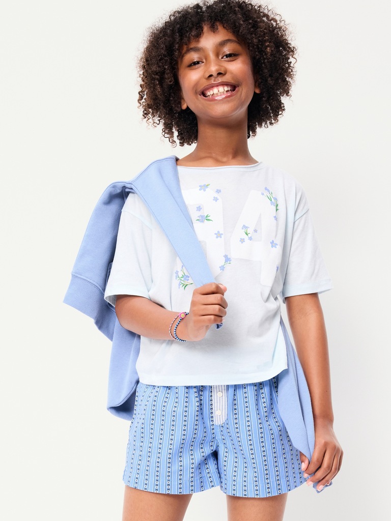 Printed Twill Boxer Shorts for Girls