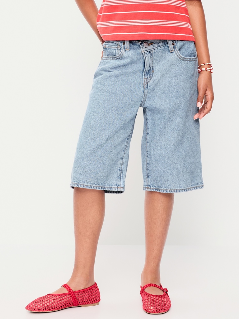 Baggy Crossover Jean Shorts for Girls